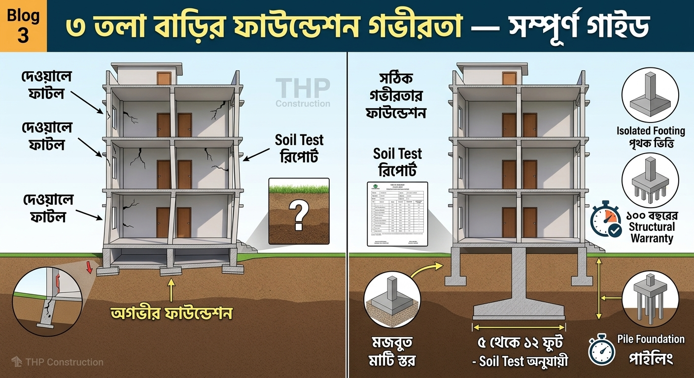 ৩ তলা বাড়ির ফাউন্ডেশন কতটা গভীর হওয়া দরকার?